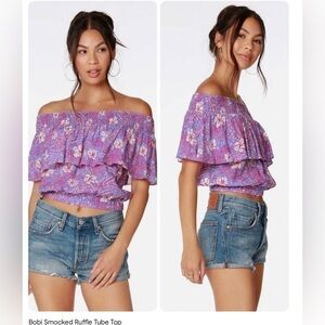 BOBI Smocked Ruffle Tube Top in Peri